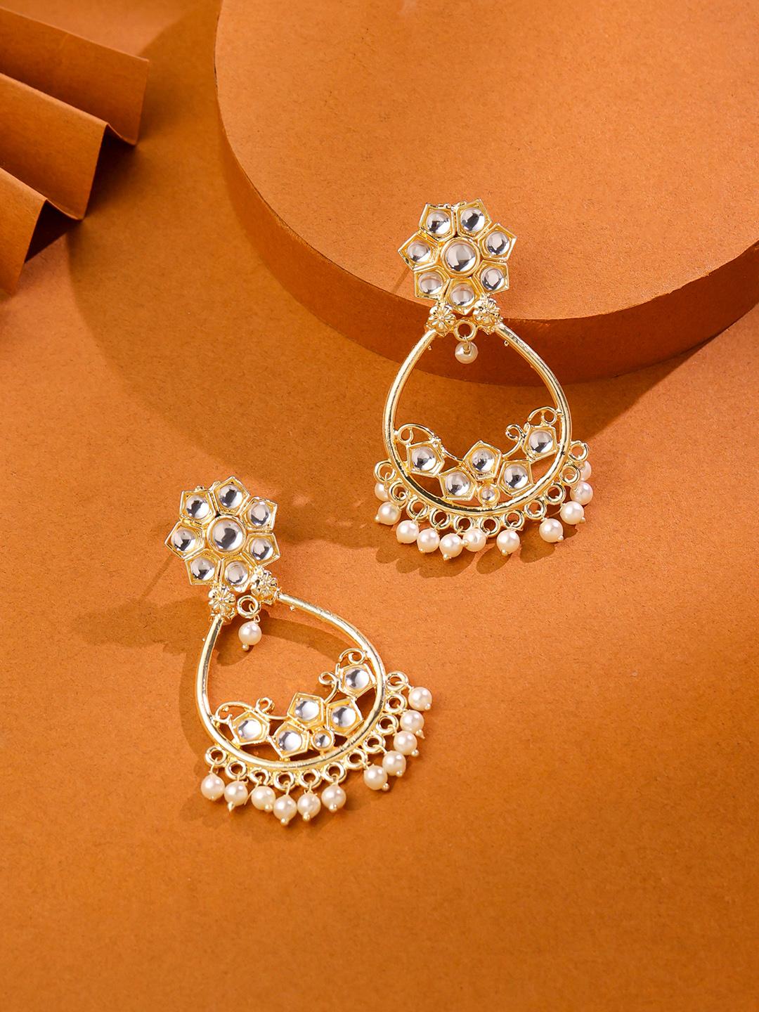 Buy Yellow Chimes Gold Plated Kundan Pearls Contemporary Drop Earrings - - Accessories for Women