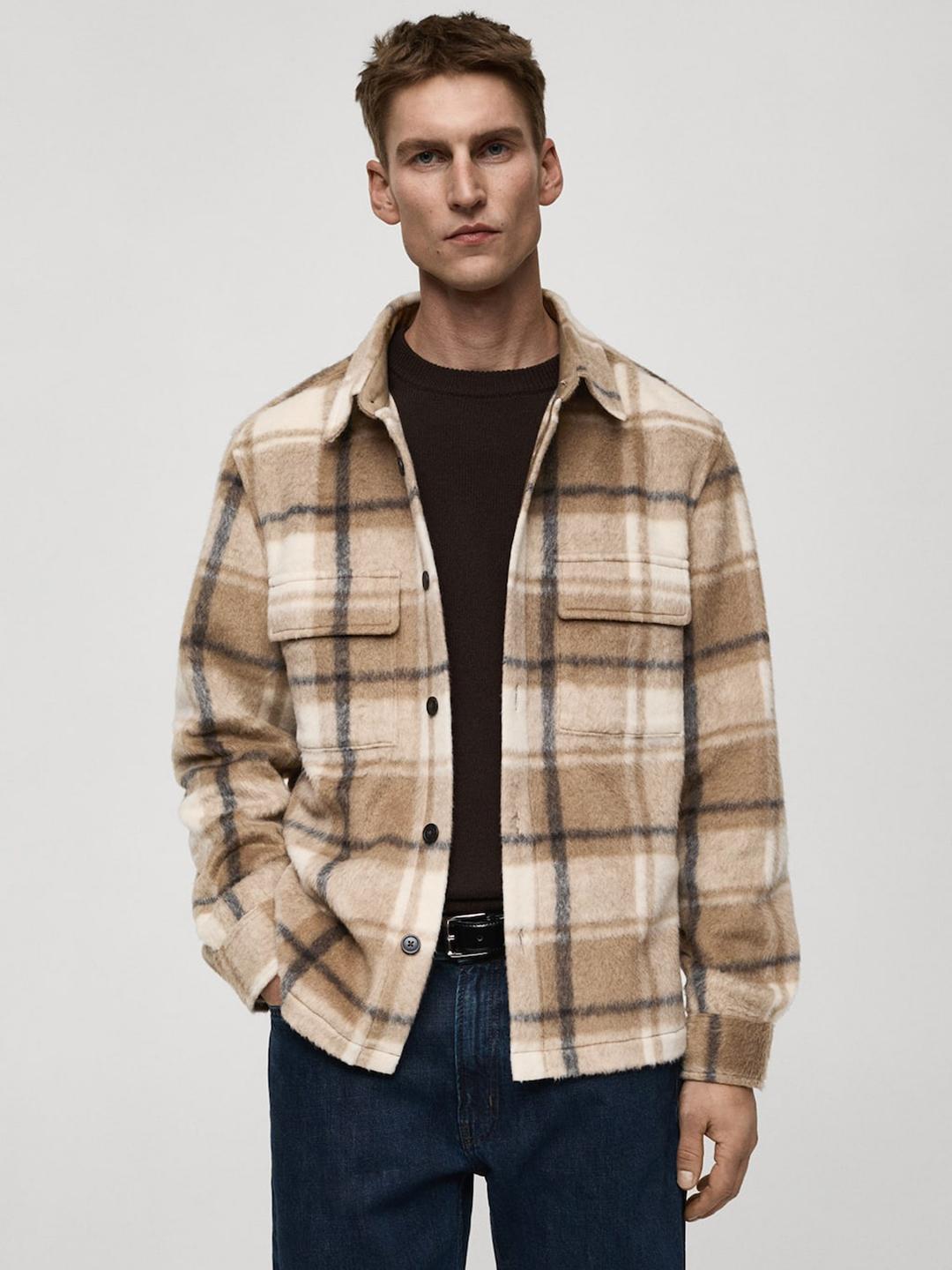 Buy MANGO MAN Checked Pocket Detail Flannel Shacket - Shackets for Men ...