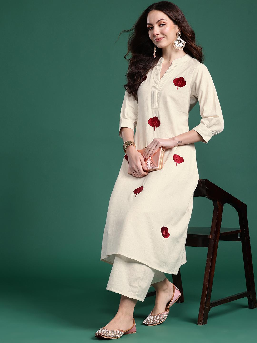 Indo Era Off White Printed A-Line Kurta Palazzos Set main image 0