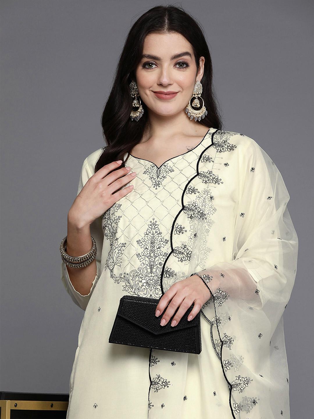 Mauve Women Ethnic Motifs Embroidered Regular Thread Work Kurta with Palazzos & With Dupatta