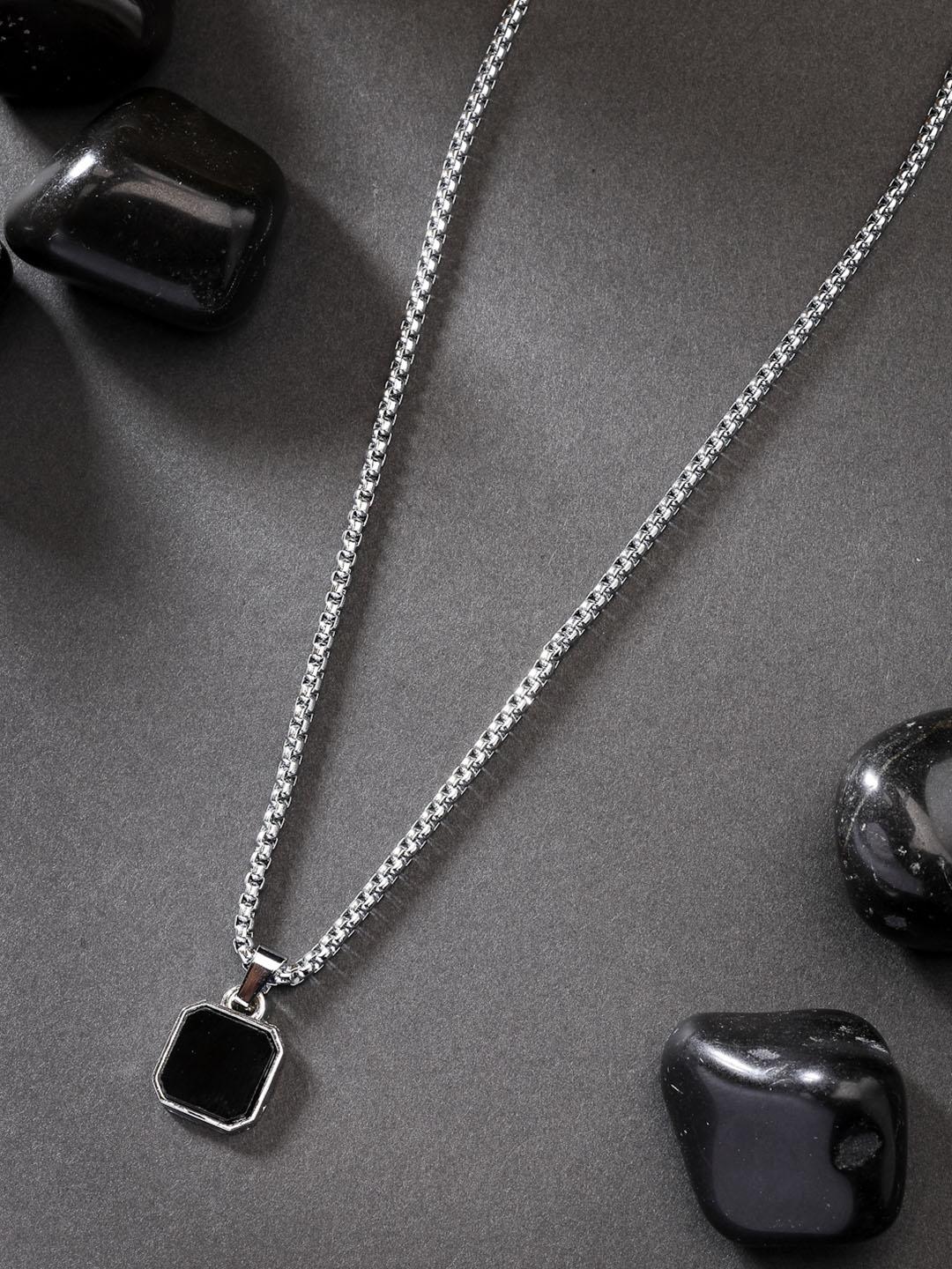 Buy Roadster Men Silver Plated Artificial Stone Stainless Steel Pendant With Chain -  - Accessories for Men