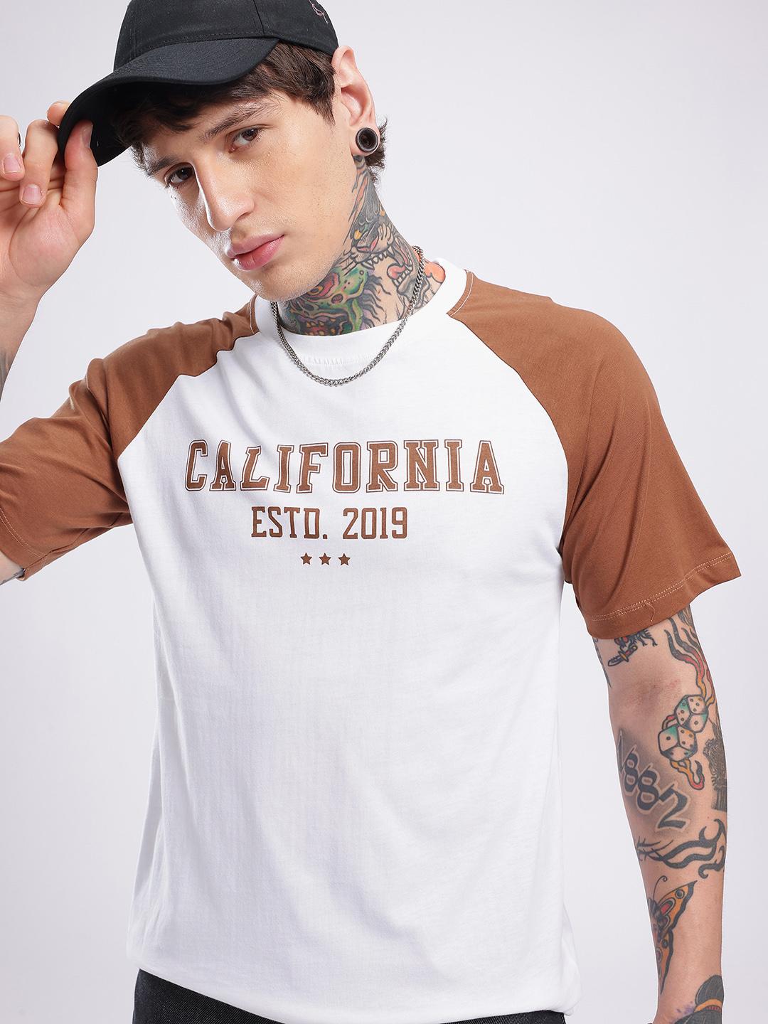 glitchez Relaxed Fit Raglan Sleeves Typography Printed T-shirt