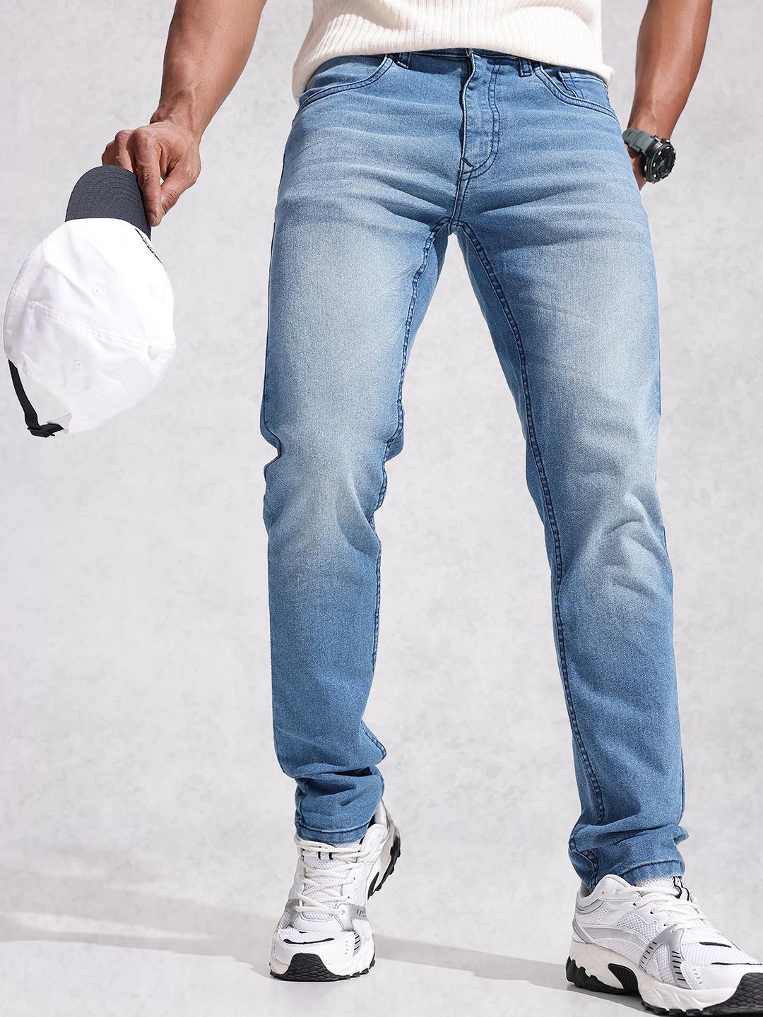WROGN Men Slim Tapered Fit Mid-Rise Light Fade Stretchable Jeans