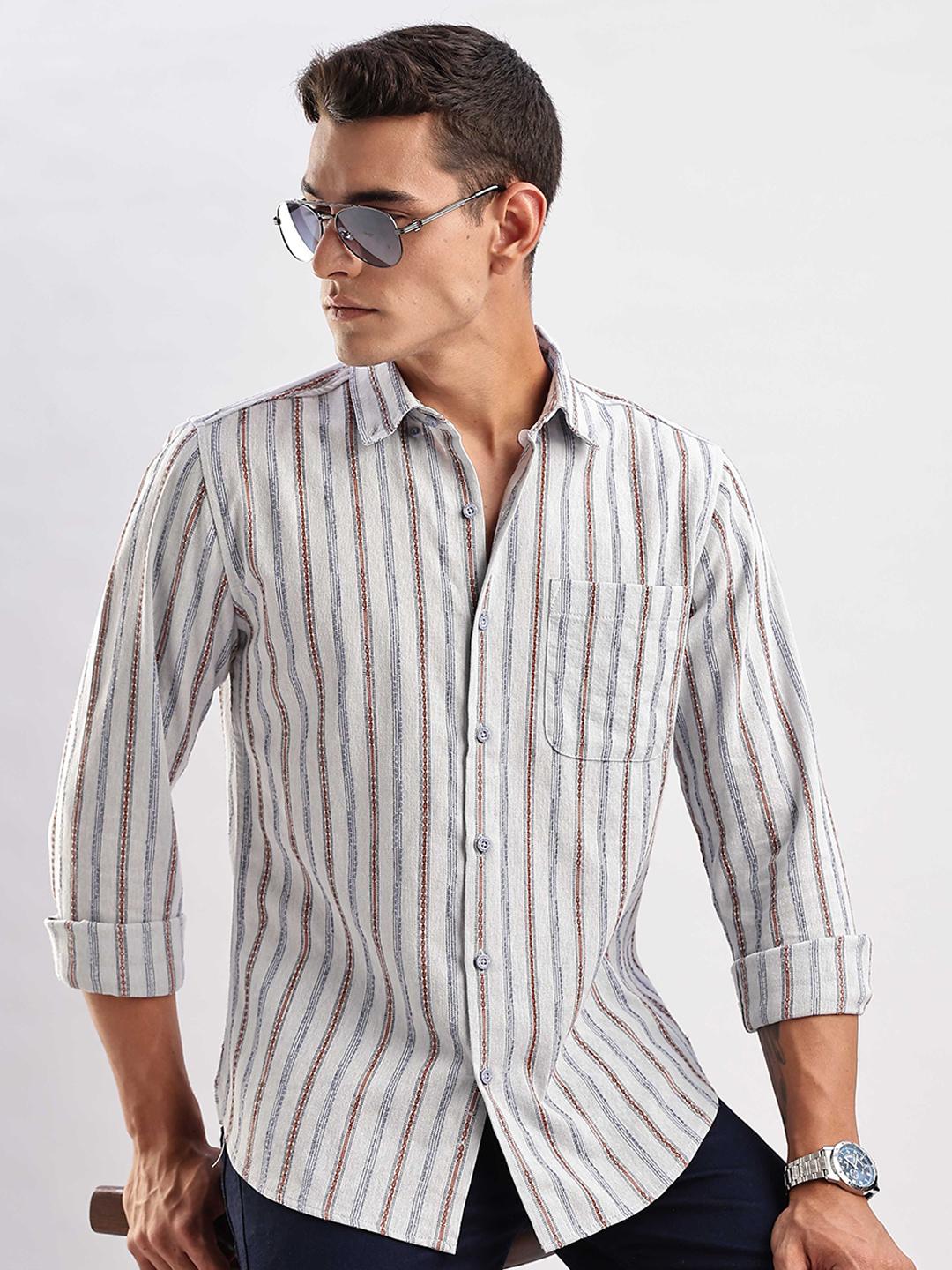 HERE&NOW Men Slim Fit Opaque Striped Casual Shirt