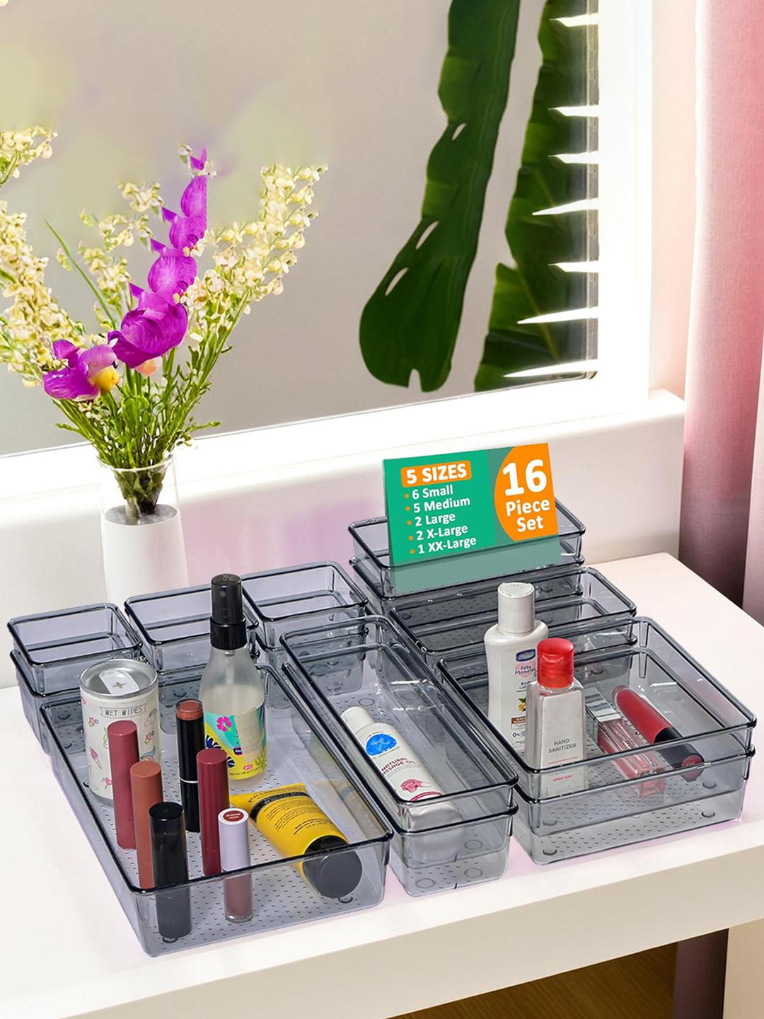 Buy Kuber Industries Black 16 Pcs Transparent Cosmetic Vanity Makeup ...