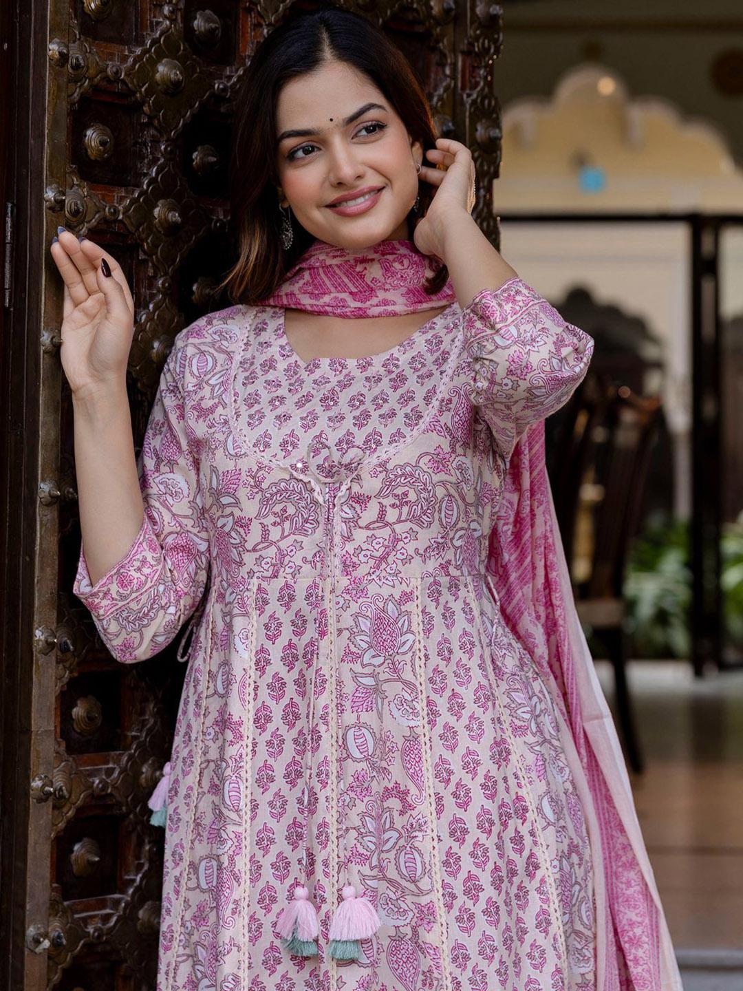 Indo Era Peach Embroidered Anarkali Kurta Trousers With Dupatta Set main image 1