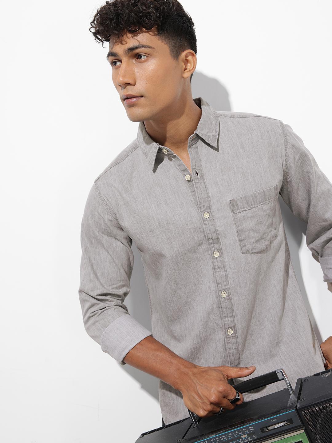 R.Code by The Roadster Life Co. Solid Denim Shirt