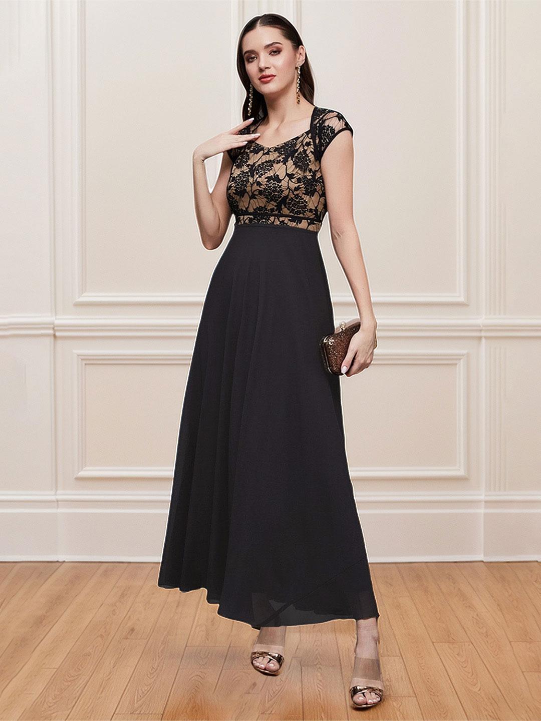 Chandra | Women's Elegant Black-and-White Maxi Dress - Flowing Fit main image 1