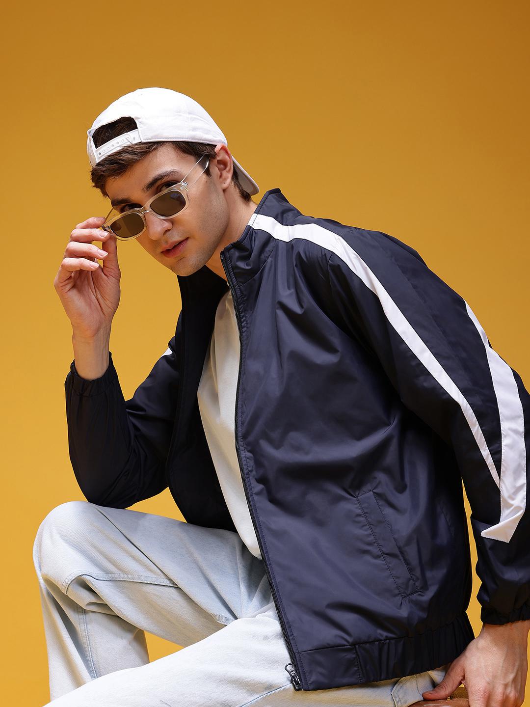 HERE&NOW Stripe Detail Mock Collar Windcheater Jacket