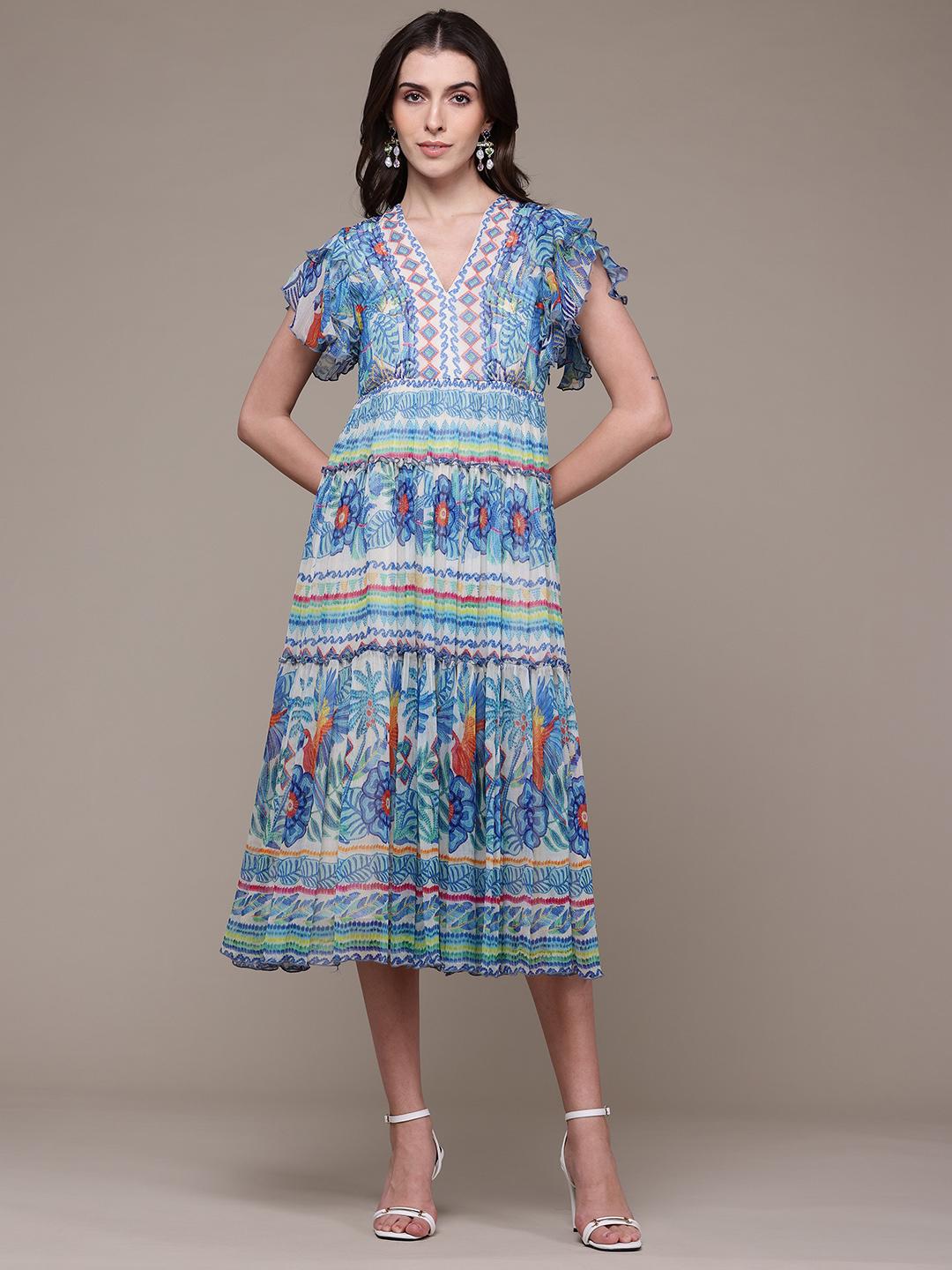 Buy Label Ritu Kumar Ethnic Motifs Print Flutter Sleeve Chiffon A Line ...