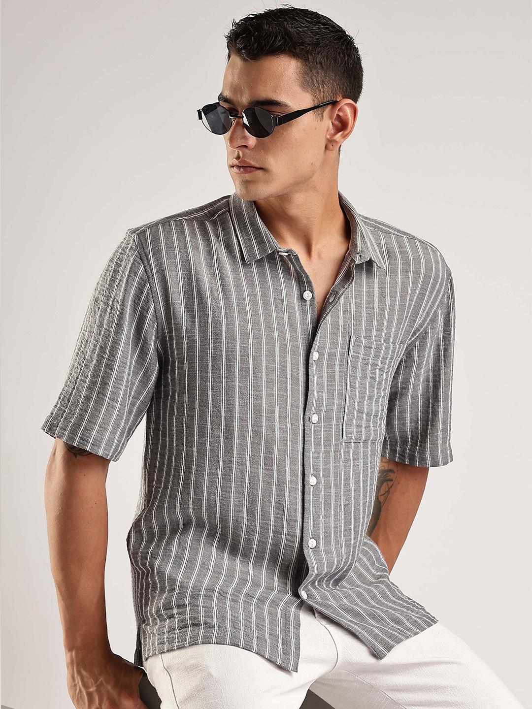 HERE&NOW Men Opaque Striped Casual Shirt