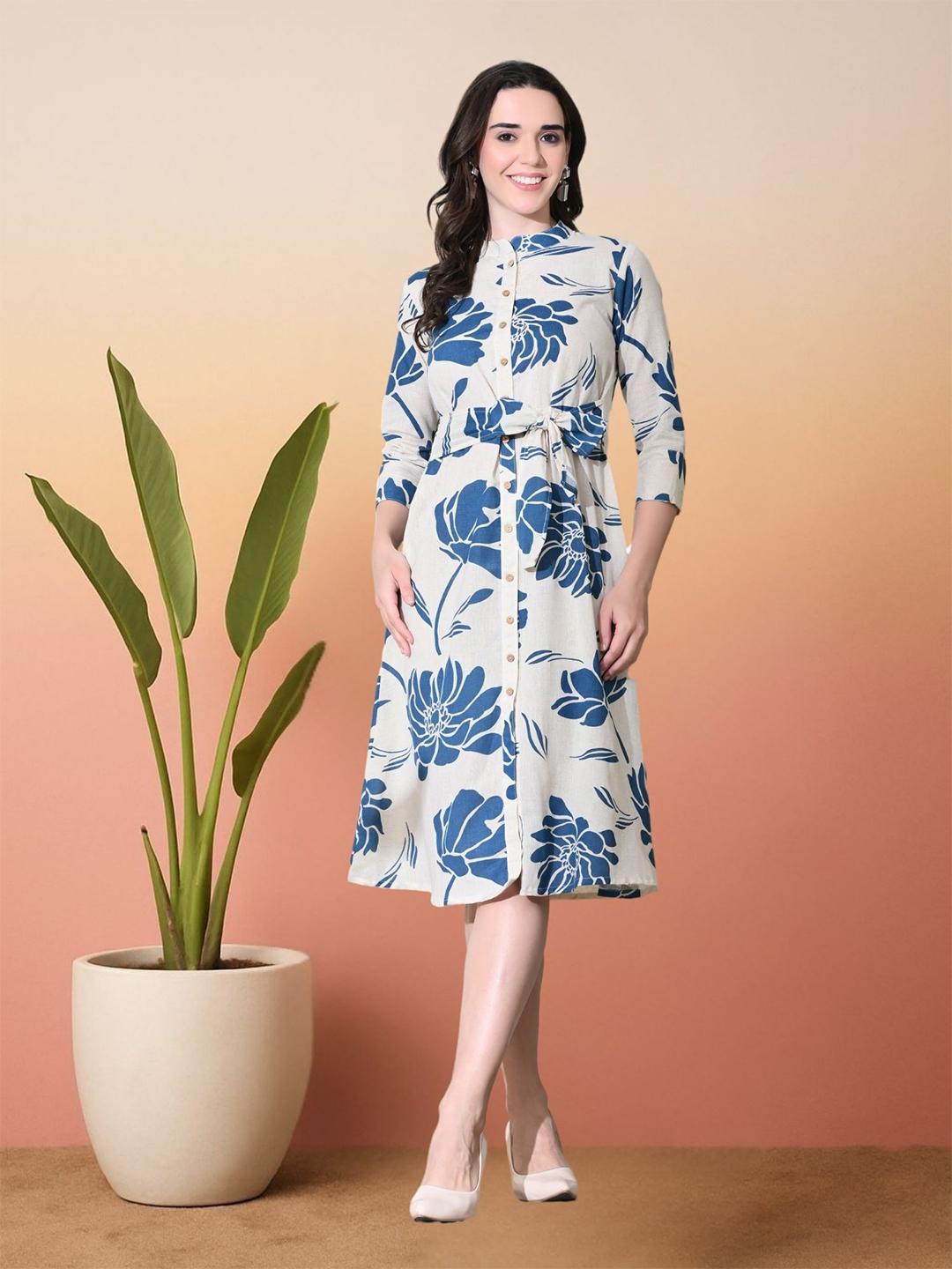 coastal blue dress Nautical Seashell Casual With Pockets ‎Long Cool Woman (In feature:SPLIT SIZE:10