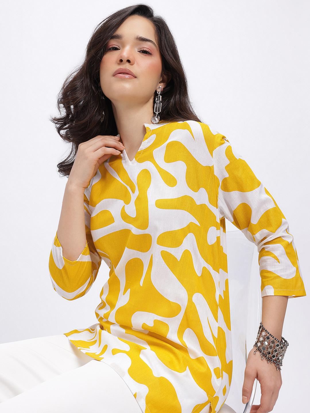 Buy Anouk Rustic Abstract Printed Mandarin Collar Straight Kurti ...
