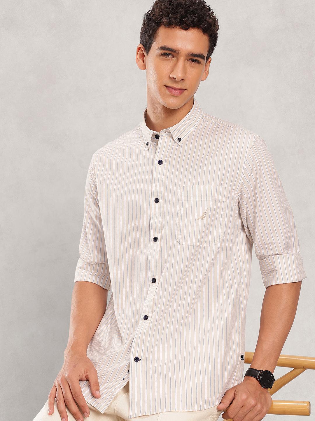 Nautica Pure Cotton Slim Fit Striped Casual Shirt