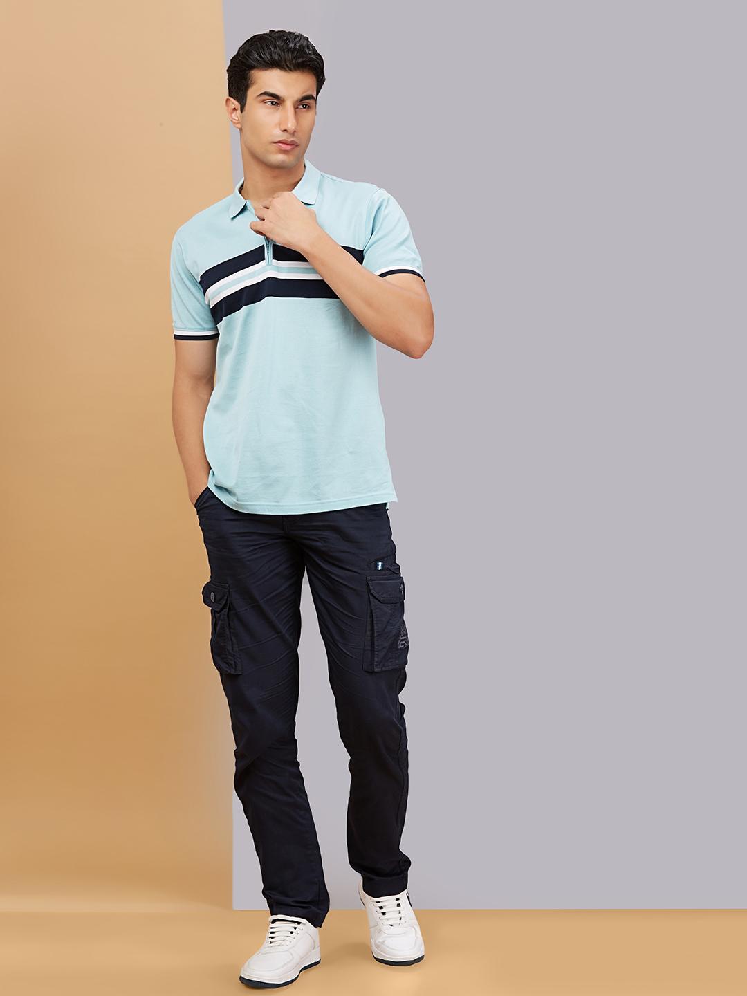 Buy Beevee Men Navy Blue Regular Fit Solid Cargos - Trousers for Men ...