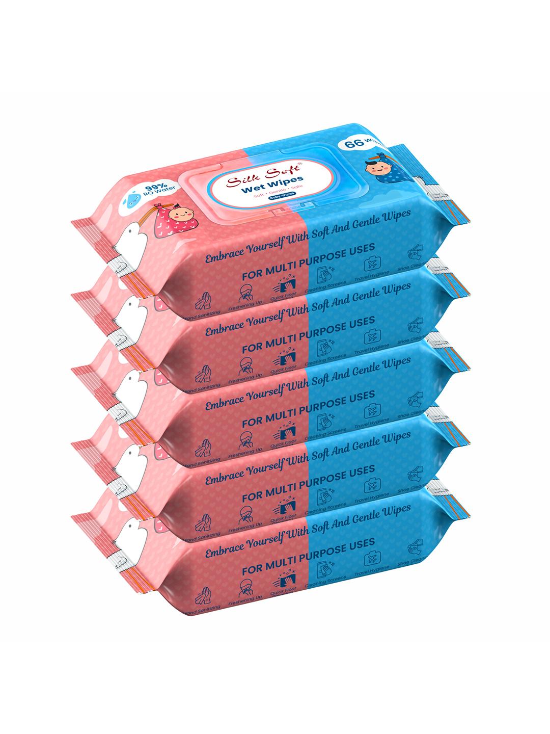 Buy Silk Soft Pack Of 5 Multipurpose Wet Wipes   66 Pcs Each -  - Personal Care for Unisex Kids