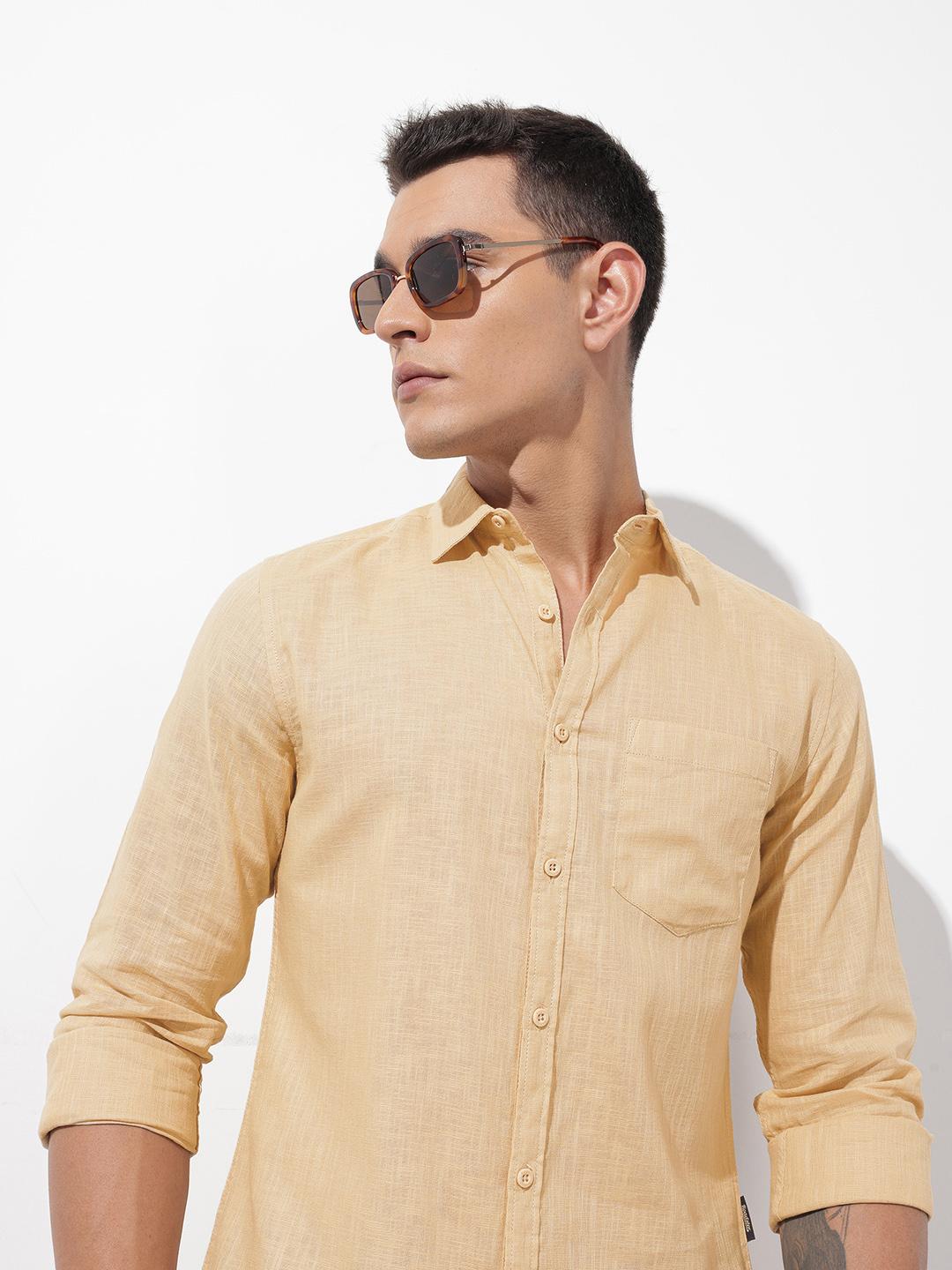 The Roadster Lifestyle Co. Solid Cotton Linen Regular Fit Shirt
