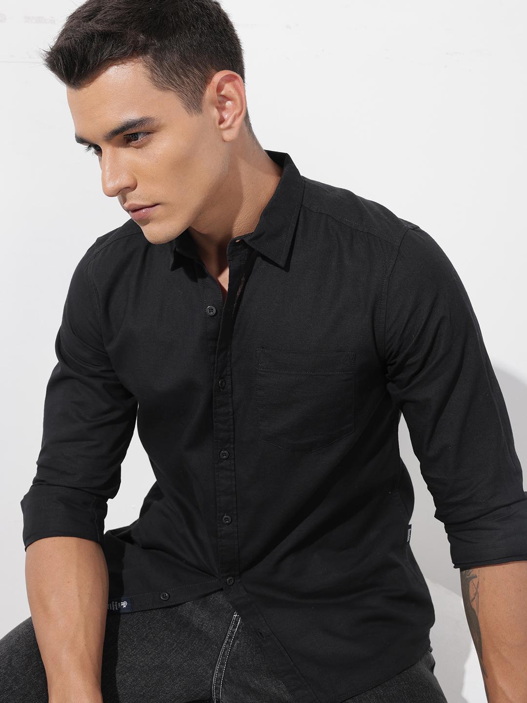 Roadster Solid Cotton Linen Regular Fit Shirt