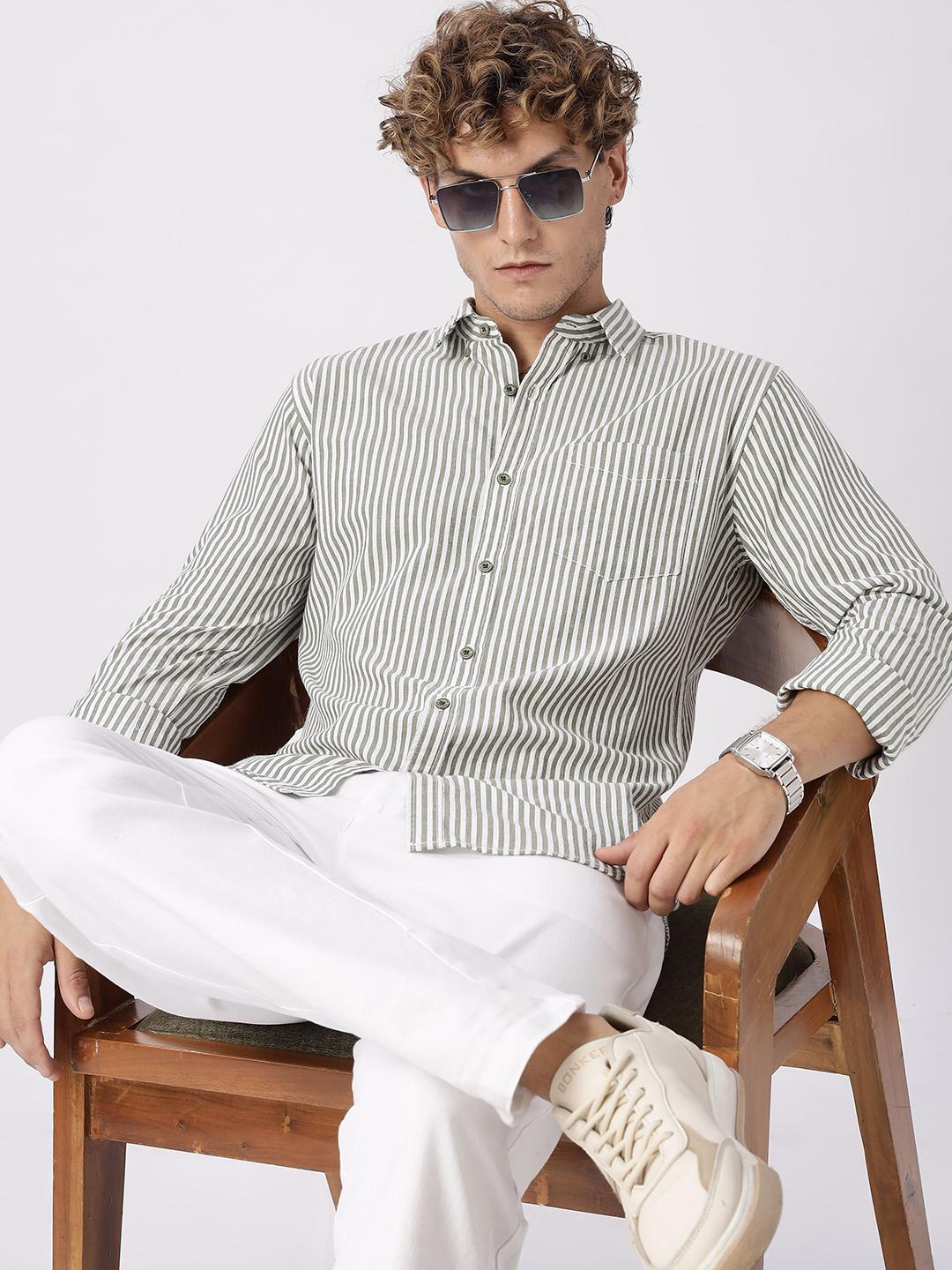 HERE&NOW Slim Fit Vertical Striped Opaque Cotton Casual Shirt