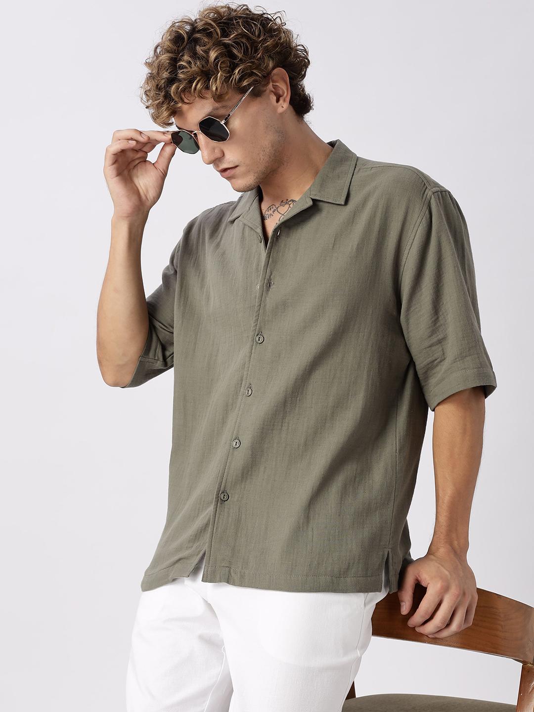 HERE&NOW Relaxed Fit Opaque Cotton Casual Shirt