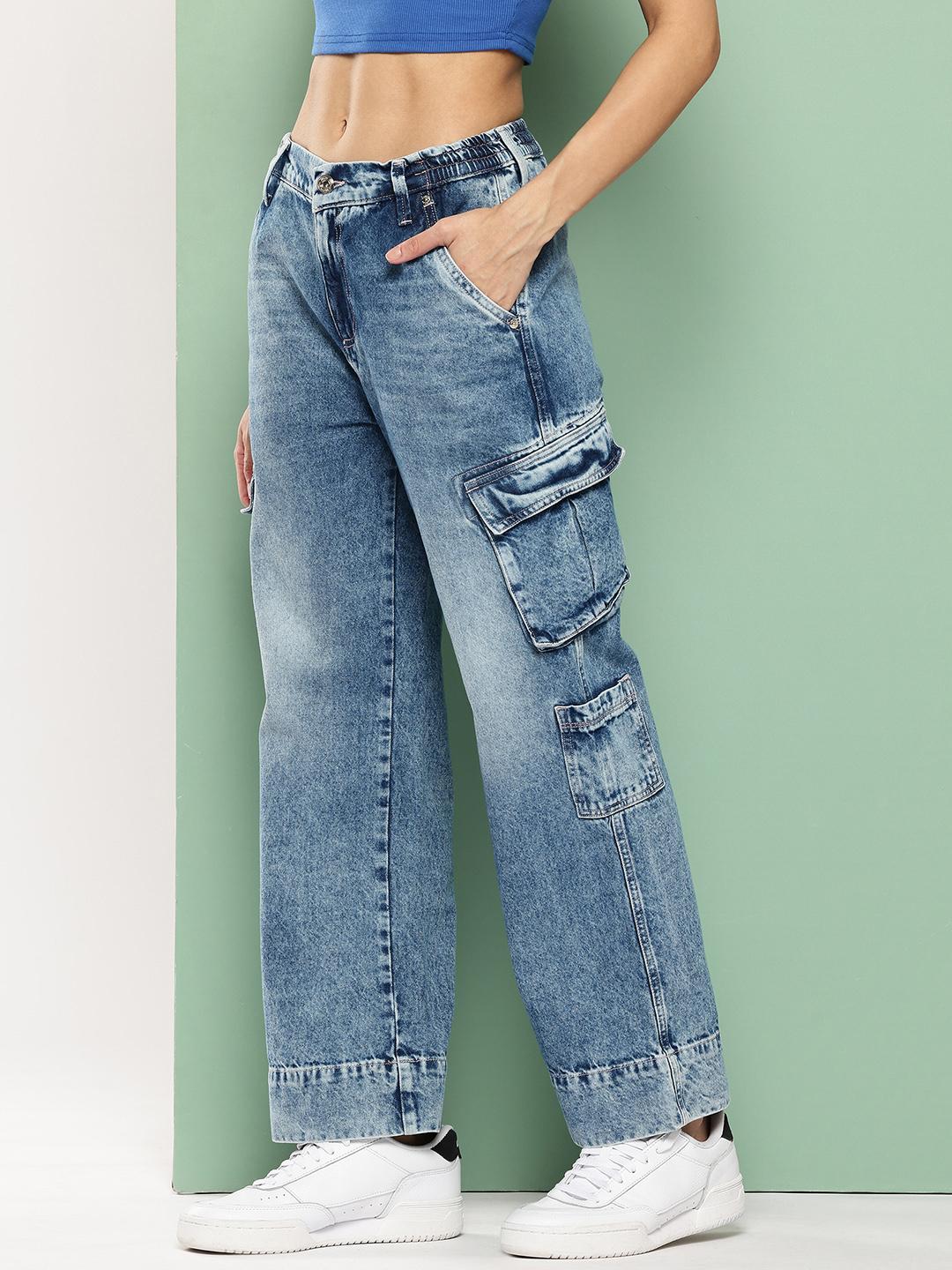 Buy Killer Women Mid Rise Heavy Fade Cargo Style Wide Leg Jeans -  - Apparel for Women