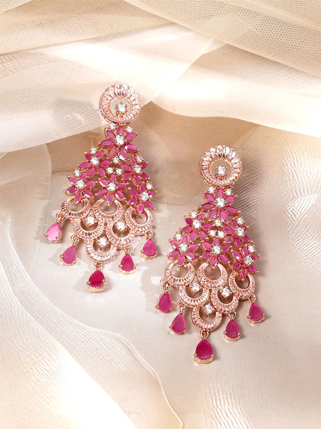 Think Pink Rubans Roses Buy Rubans 18K Rose Gold Plated Ruby Pink & White Cubic Zirconia Floral ...