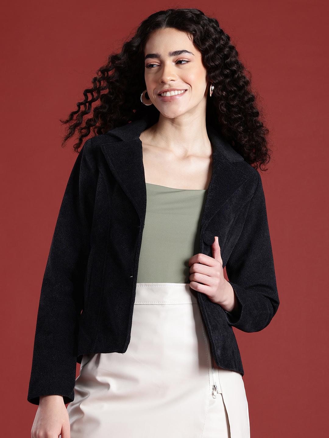 Leather Retail Solid Lightweight Lapel Collar Velvet Jacket