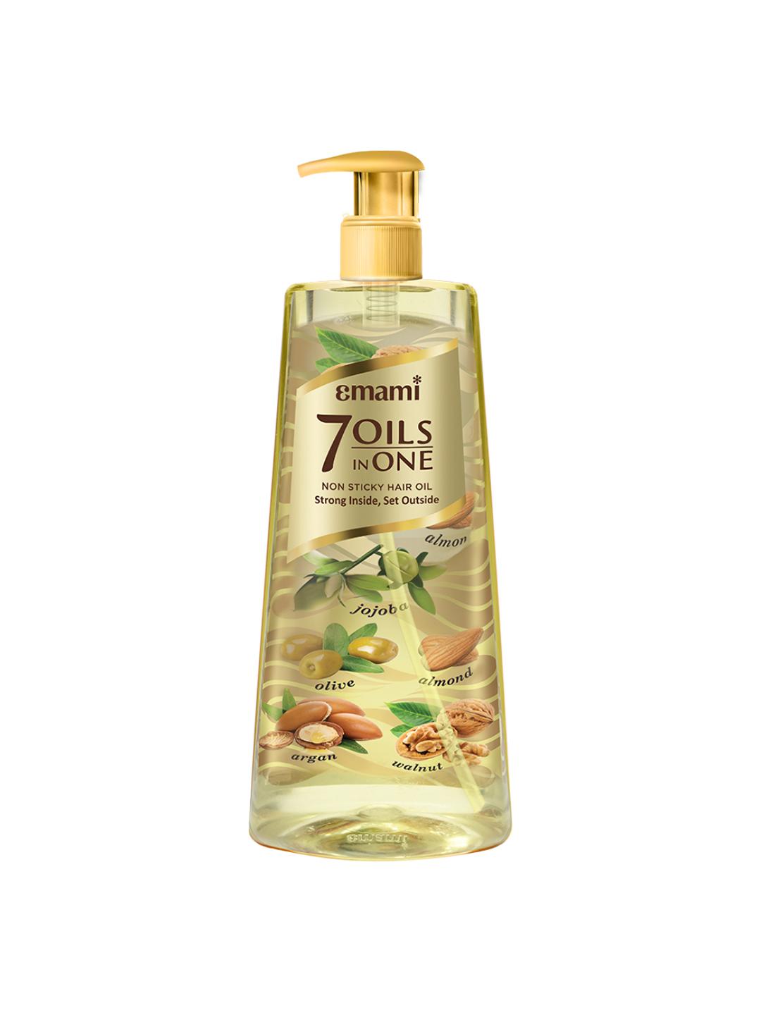 Emami 7 OILS IN ONE Non Sticky Hair Oil with Almond & Argan Oil - 650 ml Rs. 155 - Myntra