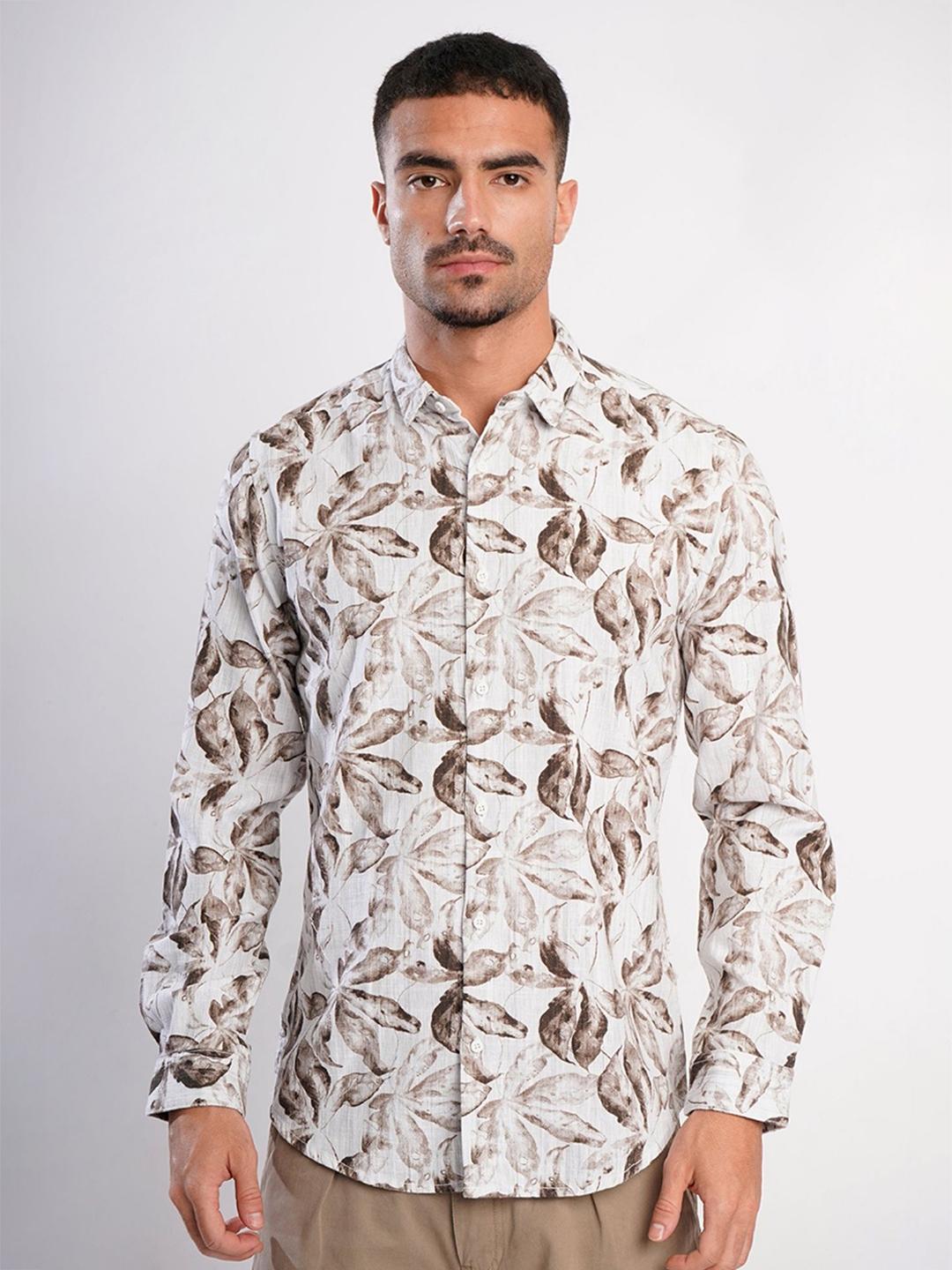 Bene Kleed Men Floral Printed Spread Collar  Slub Textured Cotton Casual Shirt