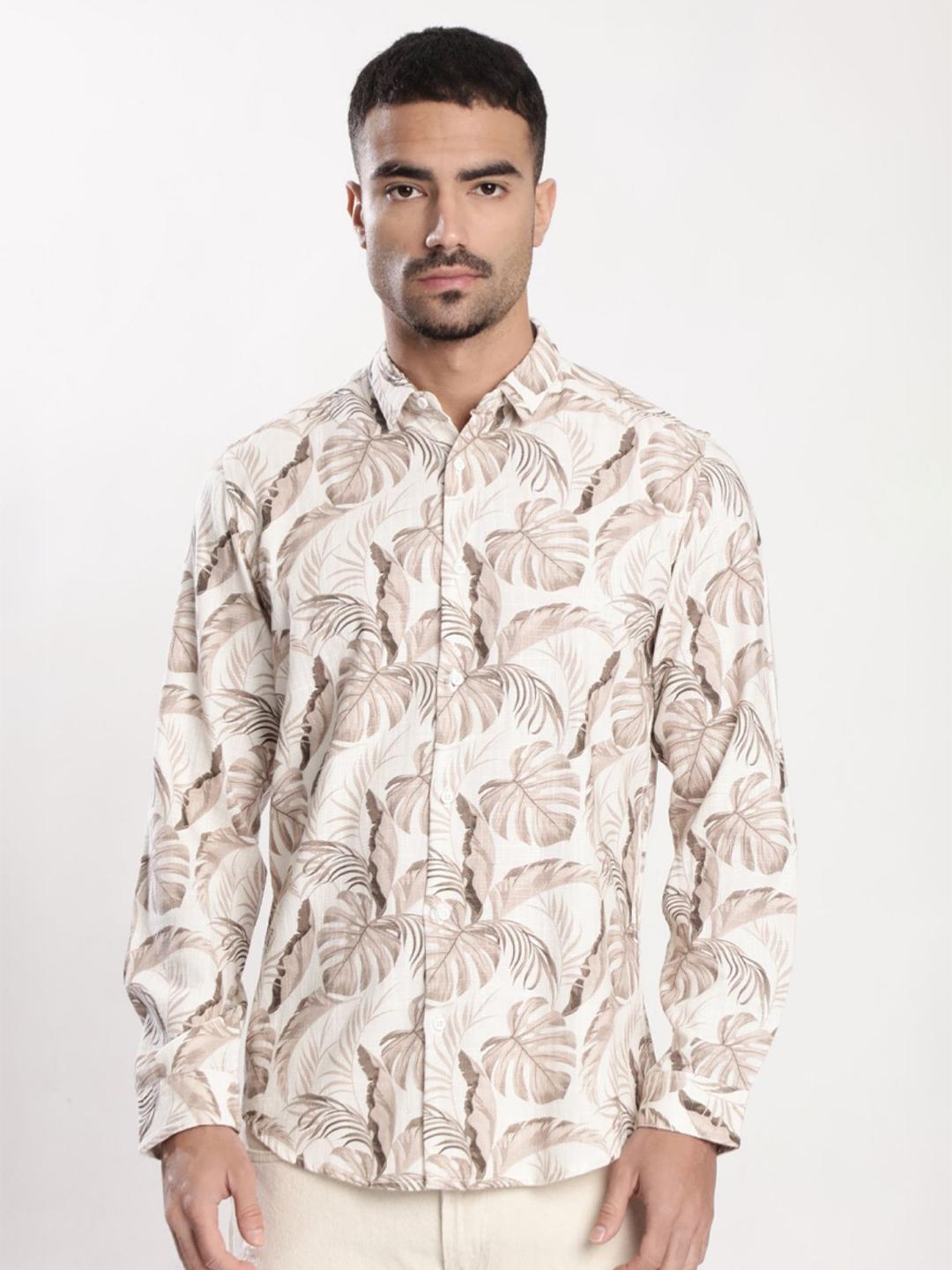 Bene Kleed Men Floral Printed Spread Collar  Slub Textured Cotton Casual Shirt