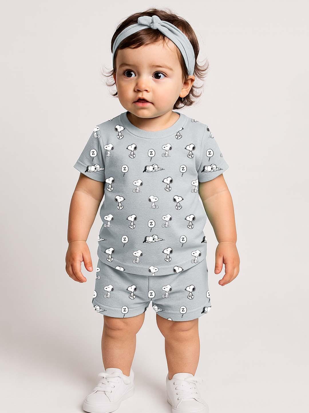 Buy YK X Minute Mirth Infant Girls Printed Snoopy T Shirt With Shorts - - Apparel for Girls