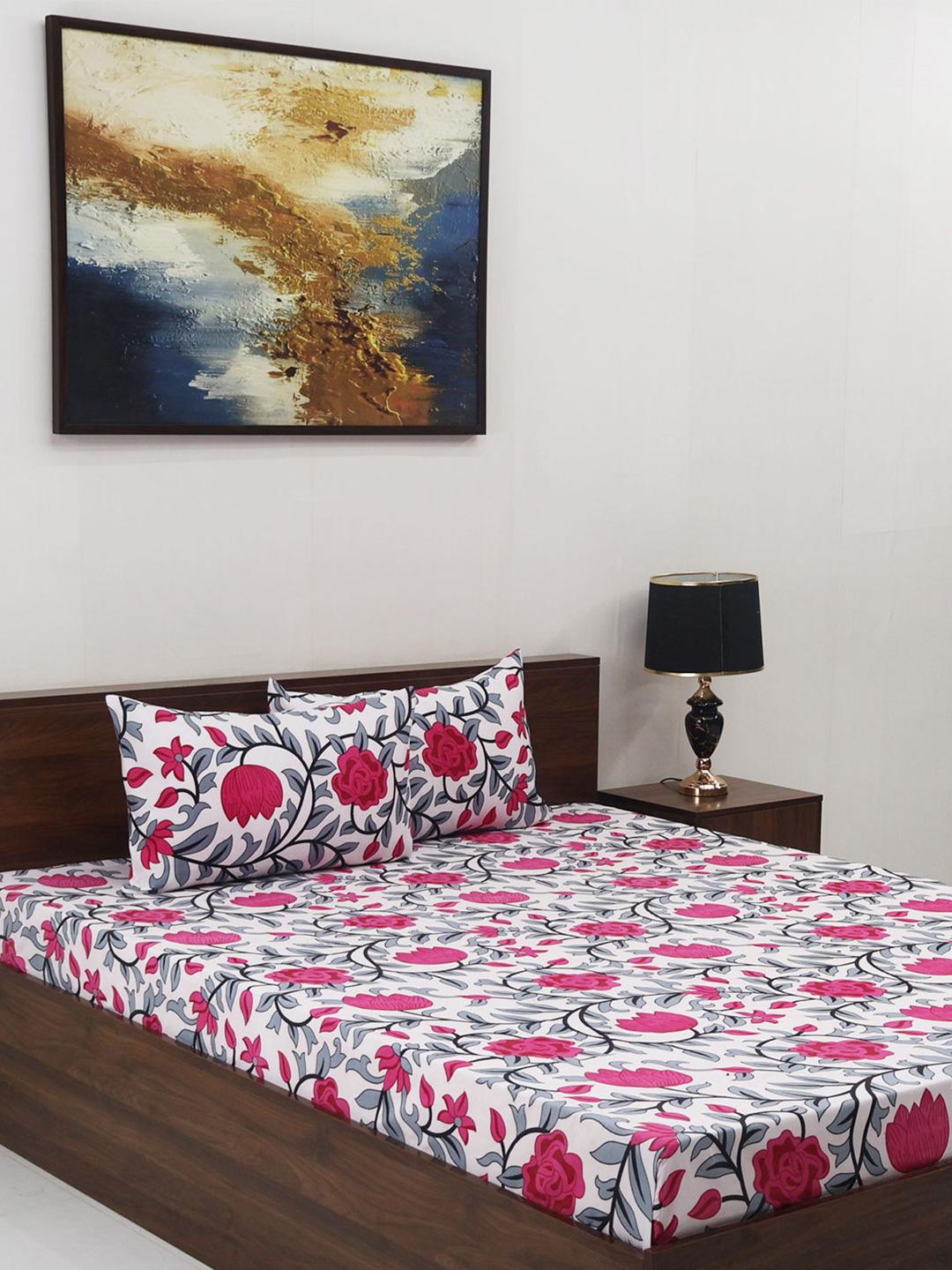 Buy Steve & Anderson Pink & White Floral 160 TC Queen Bedsheet With 2 Pillow Covers -  - Home for Unisex