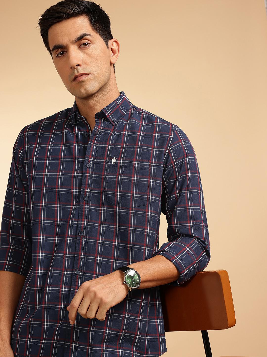 Men Pure Cotton Windowpane Checks Slim Fit Shirt