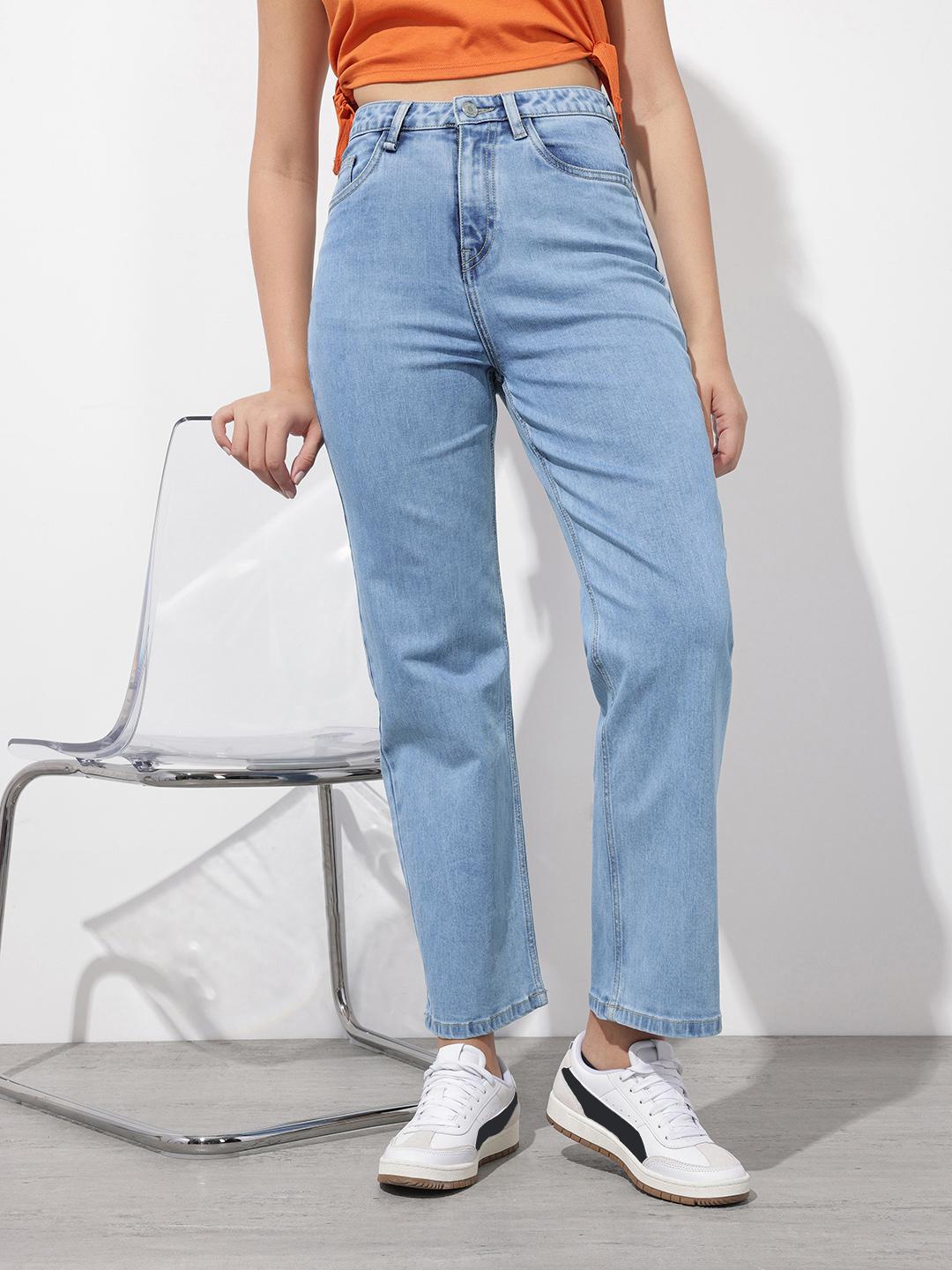 The Roadster Lifestyle Co. Women Straight Fit High-Rise Heavy Fade Stretchable Jeans