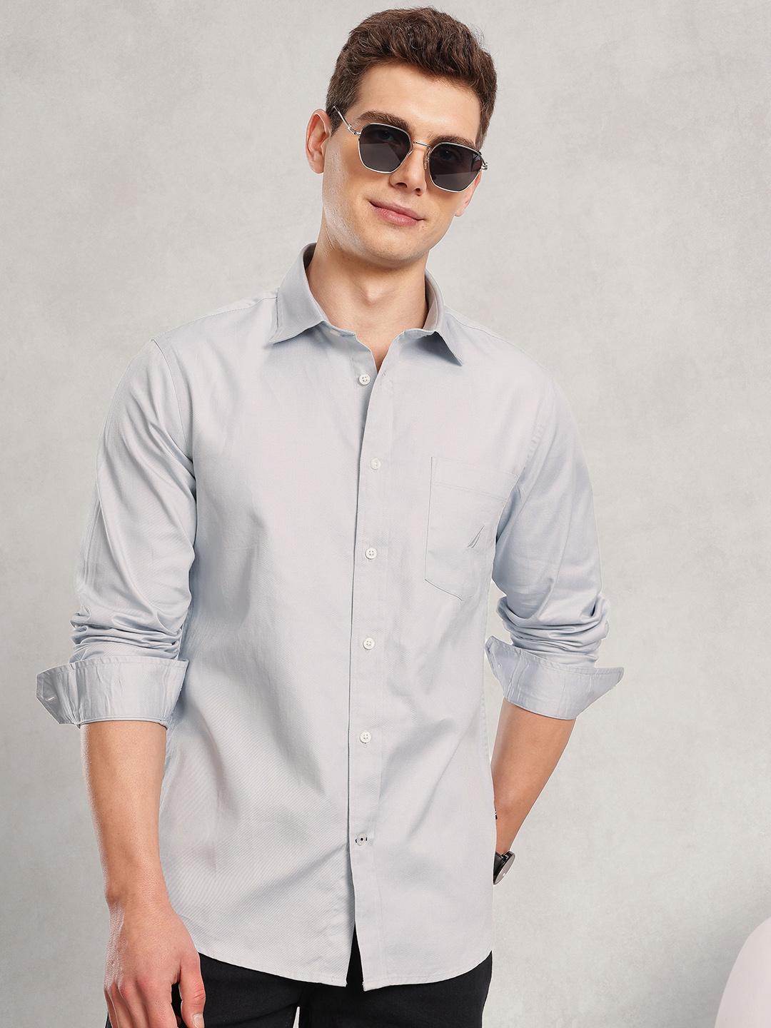 Nautica Men Premium Cotton Slim Fit Casual Solid Shirt