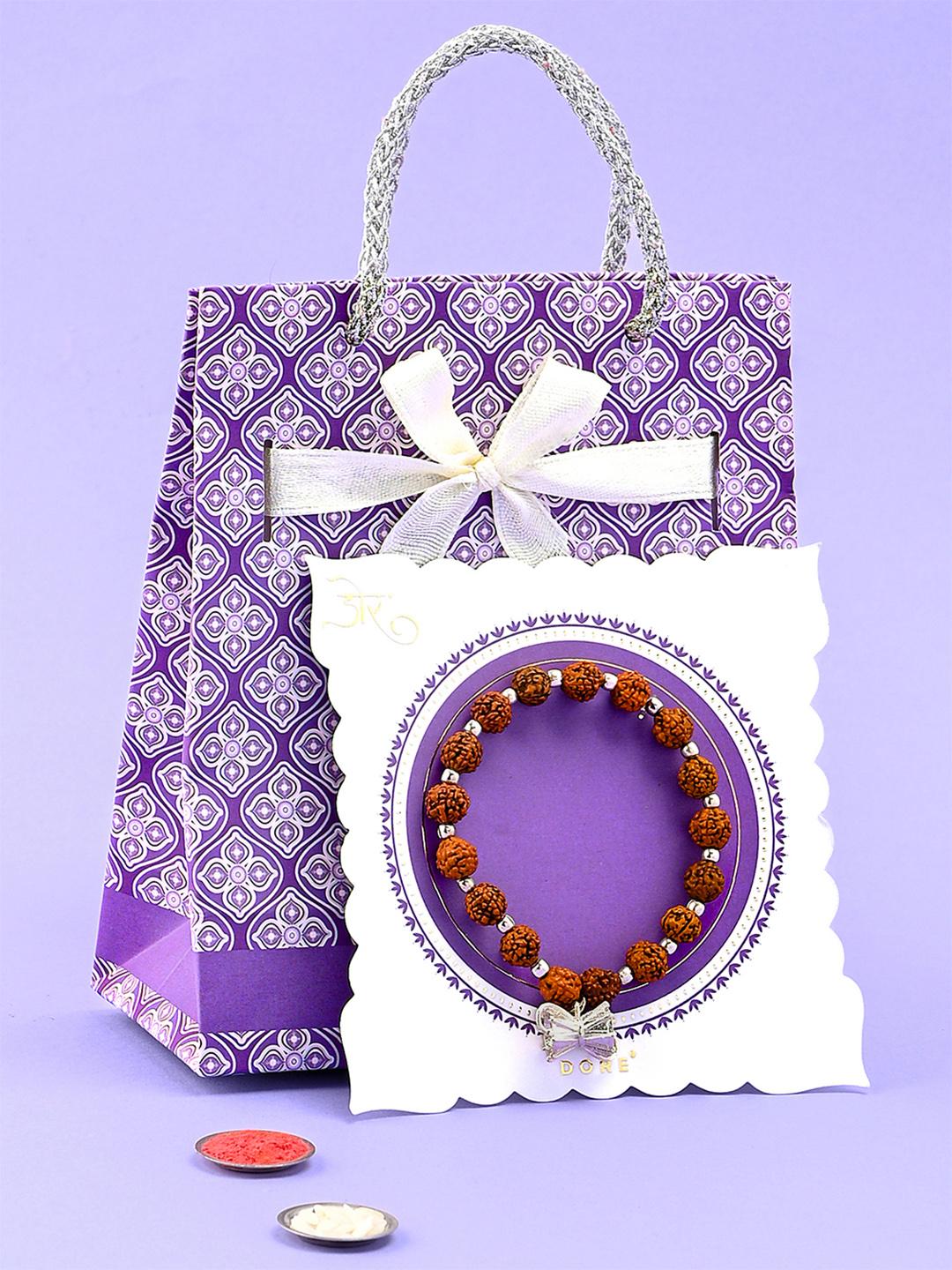 Buy Dore 925 Silver Damroo Rudraksha Bracelet Rakhi With Roli Chawal - - Accessories for Unisex