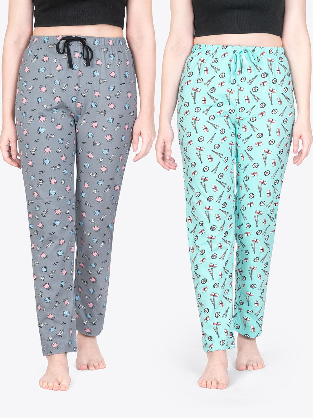 Buy Ariel Pack Of 2 Printed Pure Cotton Mid Rise Lounge Pants - - Apparel for Women