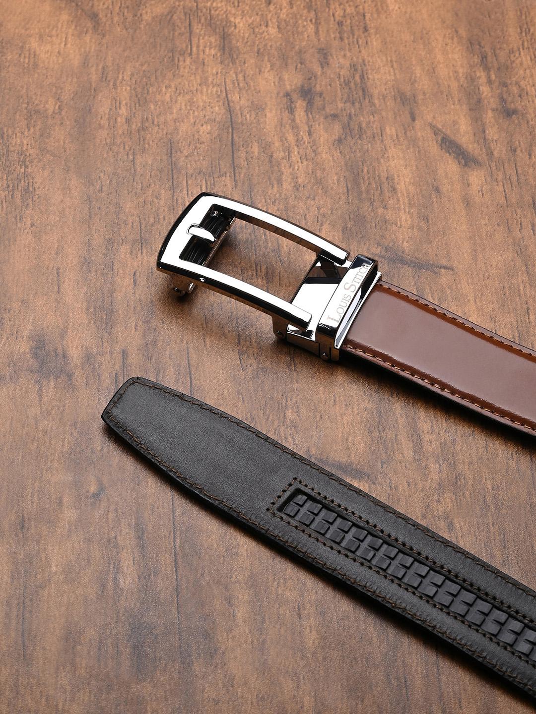 Buy LOUIS STITCH Premium VT Leather Chrome Buckle Auto Lock Belt - - Accessories for Men