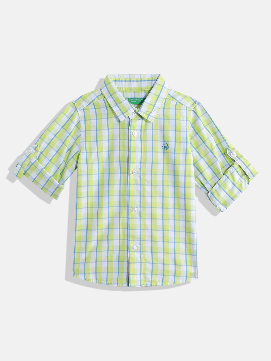 United Colors Of Benetton Camicia Bambini E Ragazzi - Chambray Indaco Microriga, Corto Maniche Risvoltate, Taschino, 100% Cotone - 4