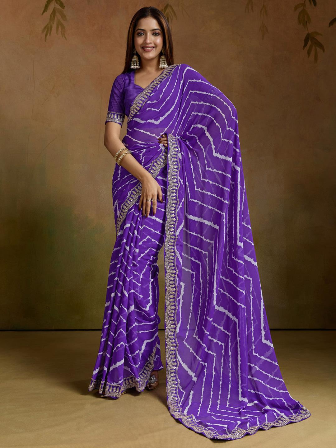 Helenium Sarees Buy KALINI Leheriya Print Sequinned Pure Georgette Leheriya Saree ...