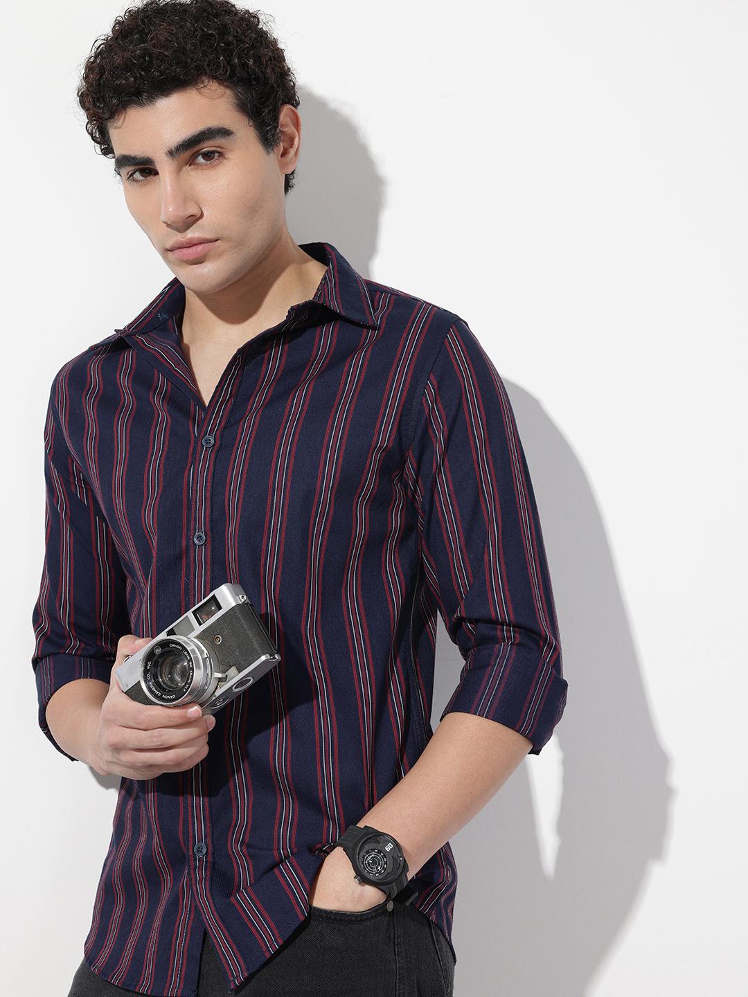 The Roadster Lifestyle Co. Men Relaxed Striped Pure Cotton Casual Shirt