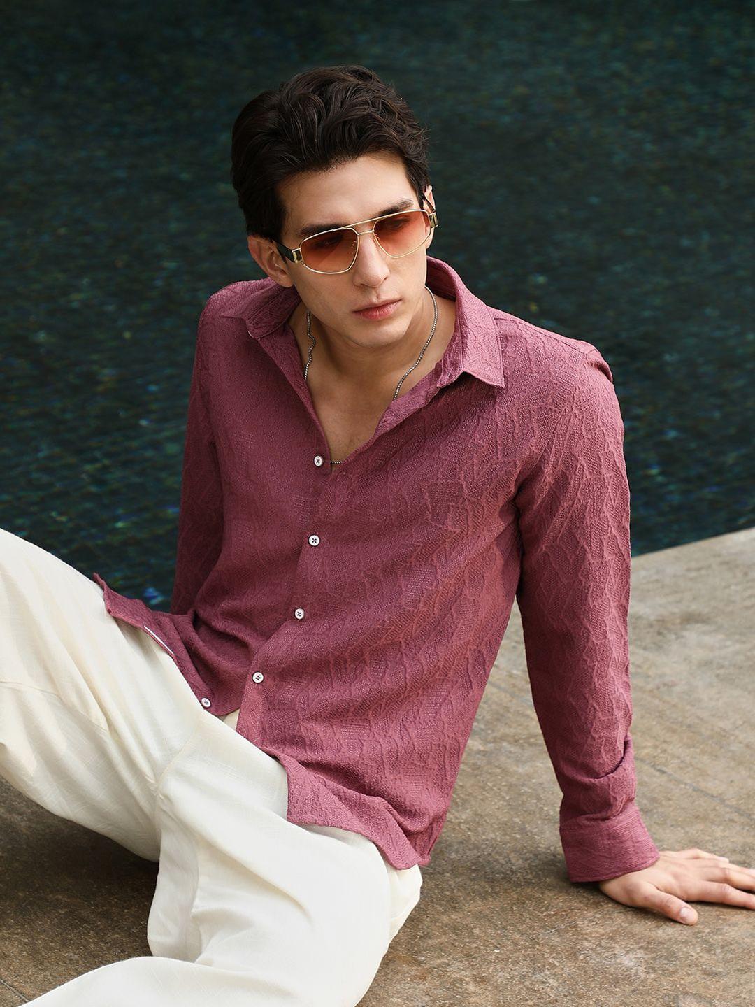 Campus Sutra Abstract Self Design Long Sleeves Comfort Cotton Shirt
