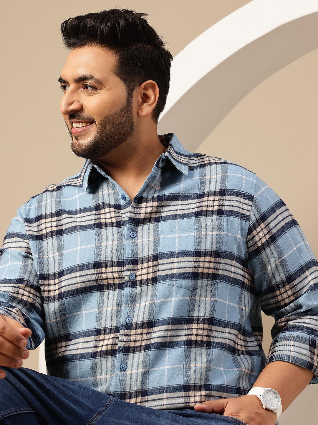 Sztori Plus Size Comfort Checked Pure Cotton Casual Shirt