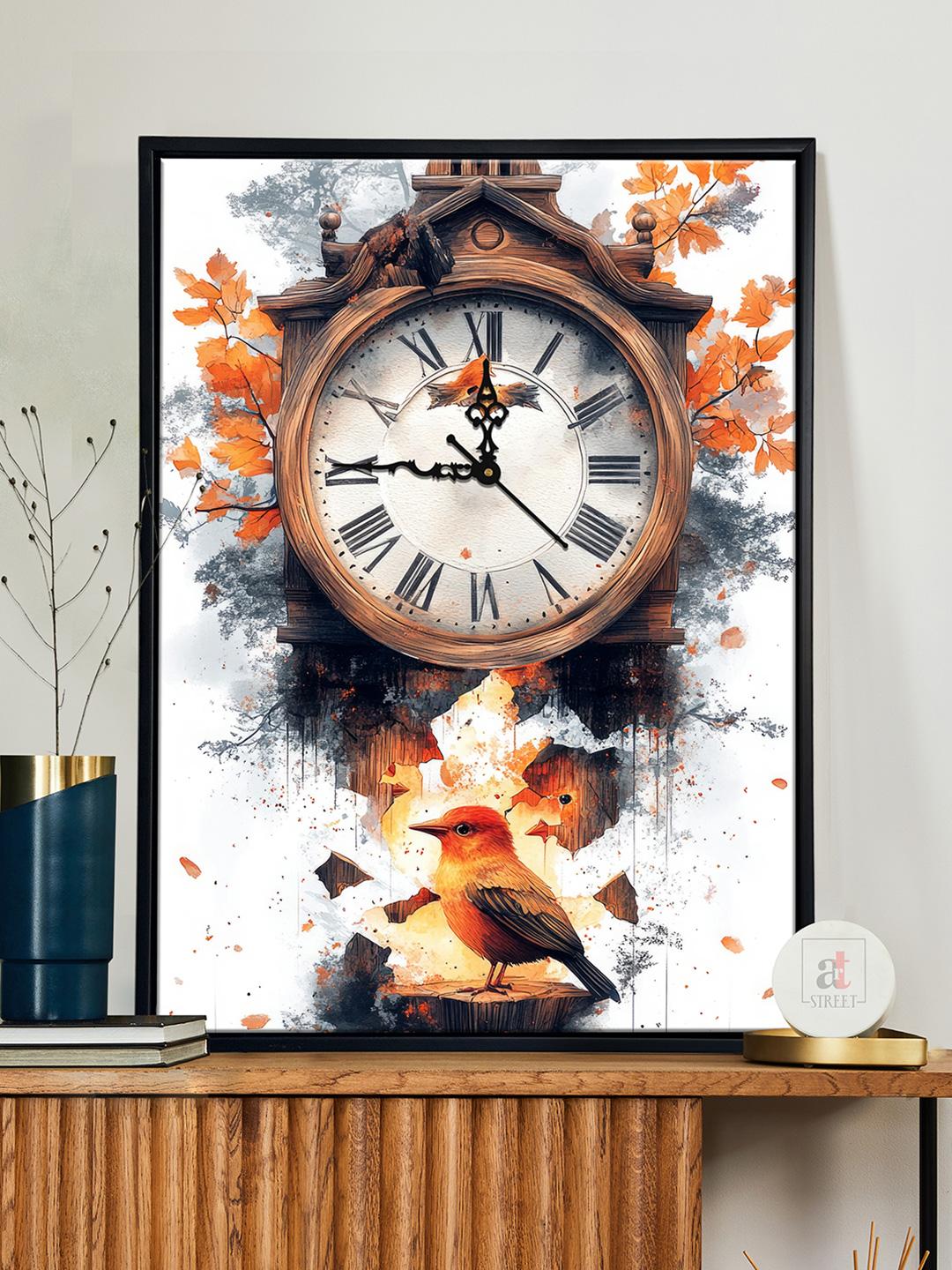 Buy Art Street Orange & White Abstract Printed Wooden Wall Clock -  - Home for Unisex
