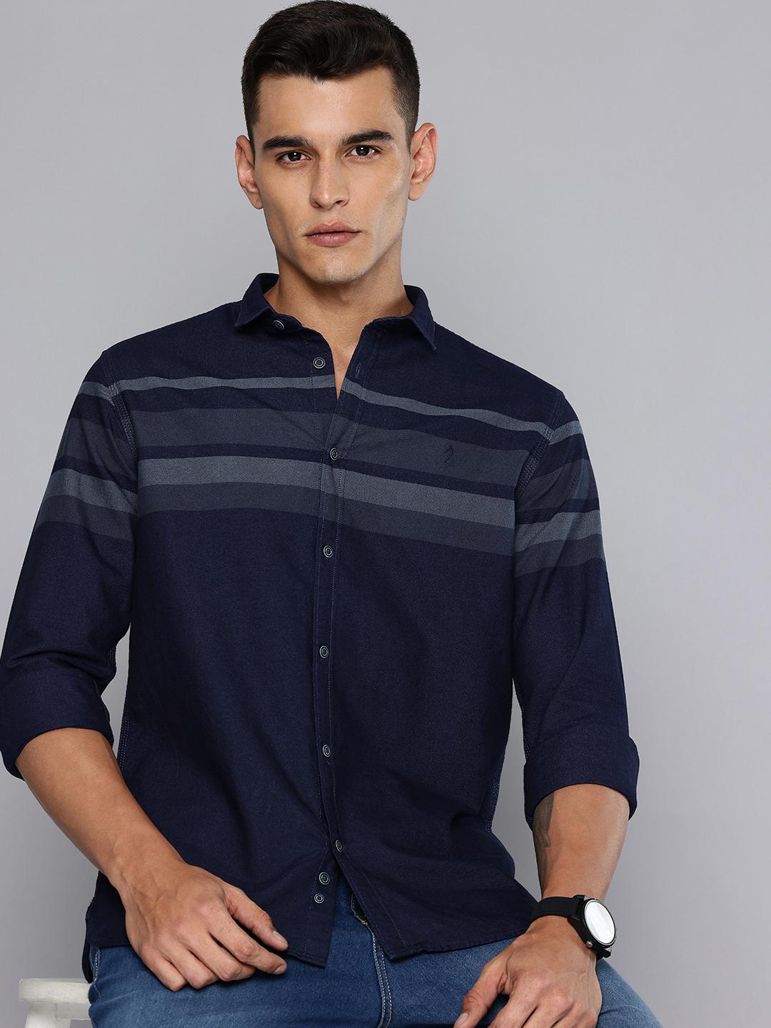 Indian Terrain Pure Cotton Classic Fit Horizontal Striped Casual Shirt