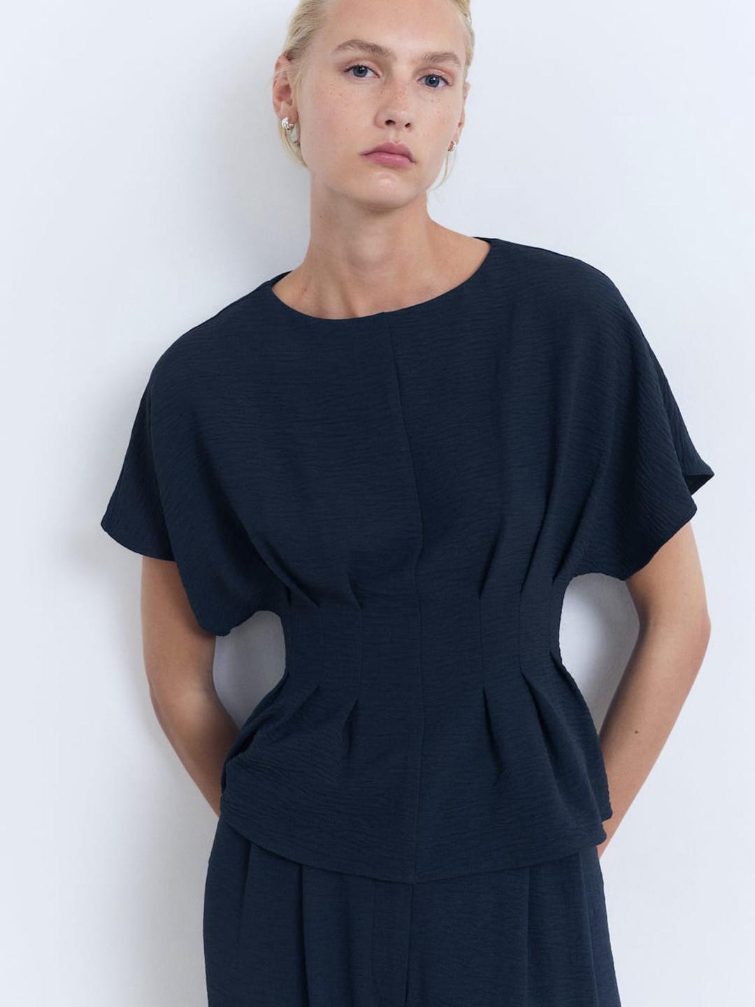 Women's Mauve Extended Sleeves Crepe Cinched Waist Top