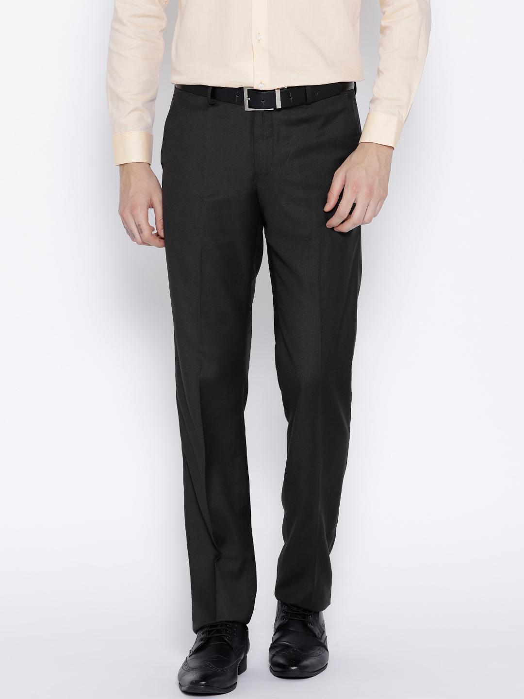 Buy Van Heusen Men Grey Slim Fit Solid Formal Trousers - Trousers for ...