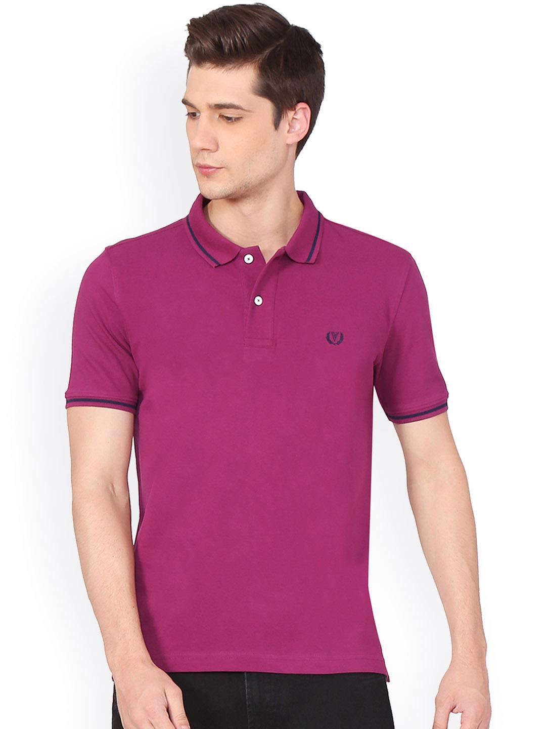 Men's Purple Solid Polo Collar T-Shirt