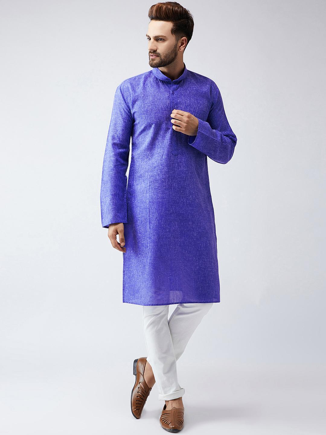 Men Woven Design Straight Kurta Sky Blue main image 1