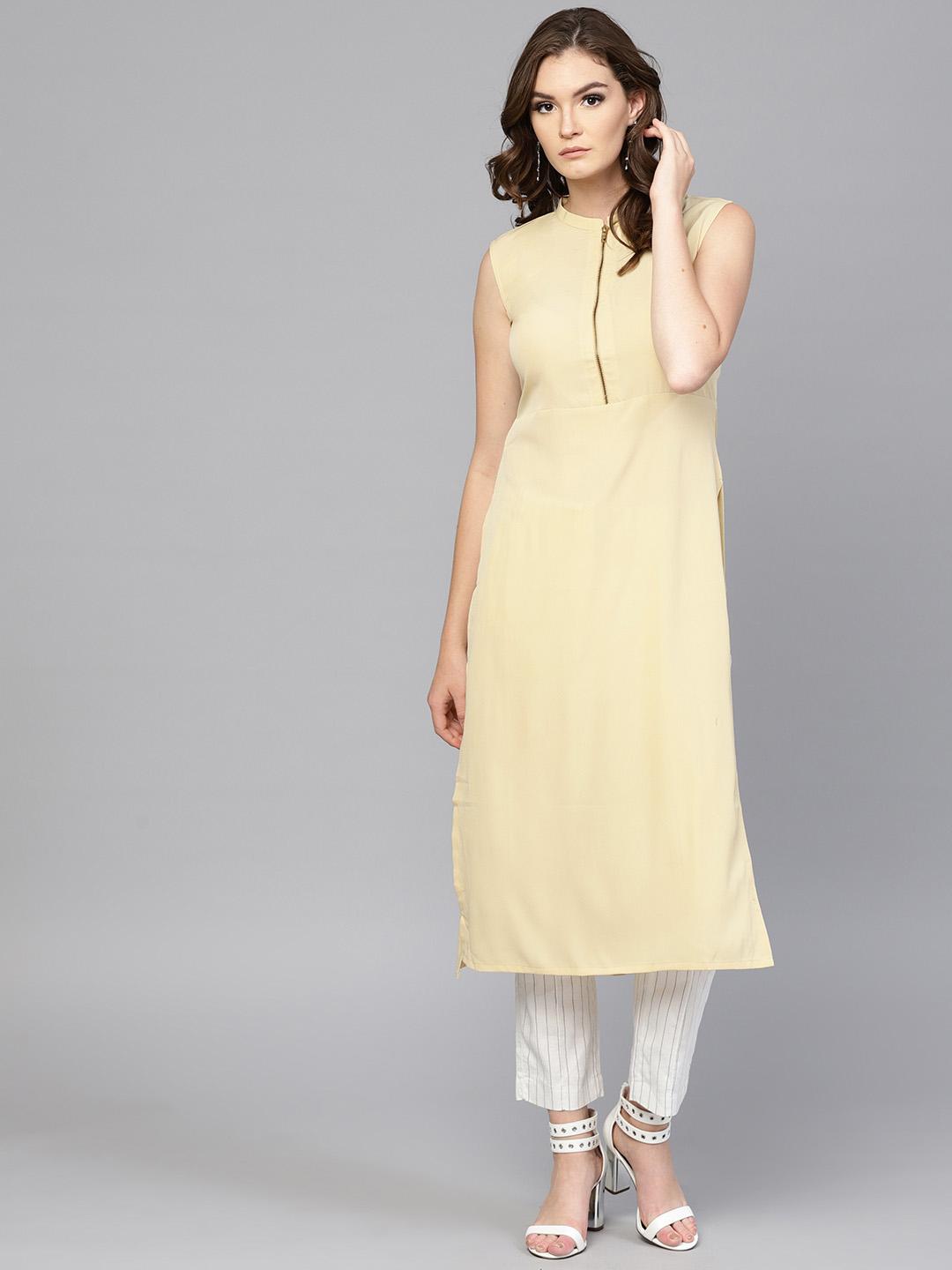 Women's Beige Solid Straight Kurta